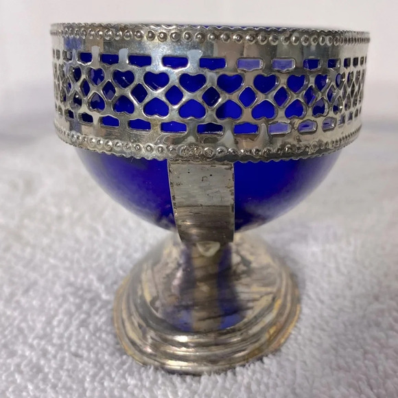 Vintage Silver Tone Pedestal Cobalt  Blue Glass Royal Sapphire Cream & Sugar Set - Picture 13 of 16